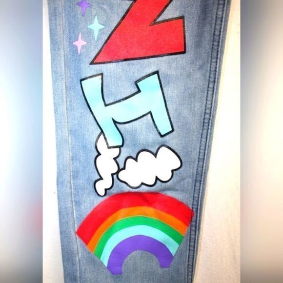 Streetgarm high Wasted Baggy‎ In Your Dreams Painted Rainbow Jeans - Picture 2 of 3